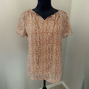 Mansy Women's Casual Floral Print V Neck Ruffle Short Sleeve